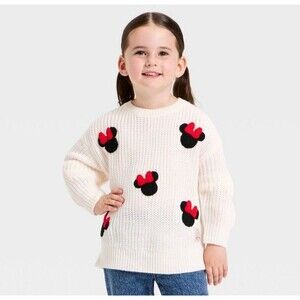 NWT Disney Junior Toddler's Minnie Mouse Knit Sweater Cream- Size 3T